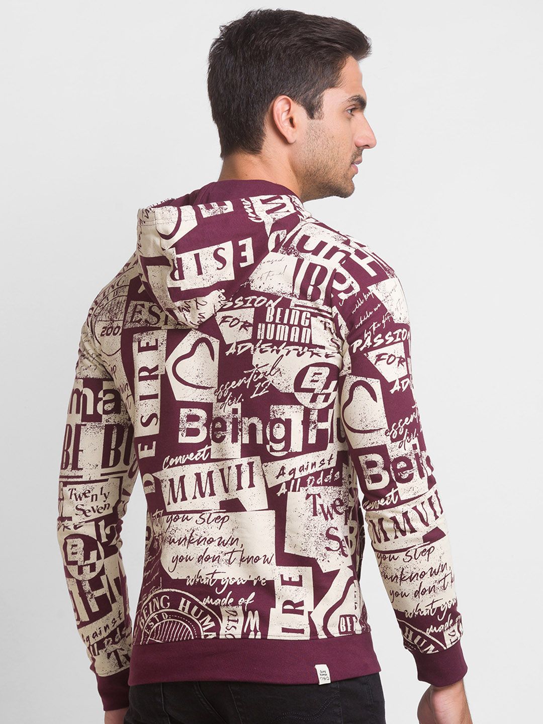 Being Human Men Violet Printed Hooded Sweatshirt