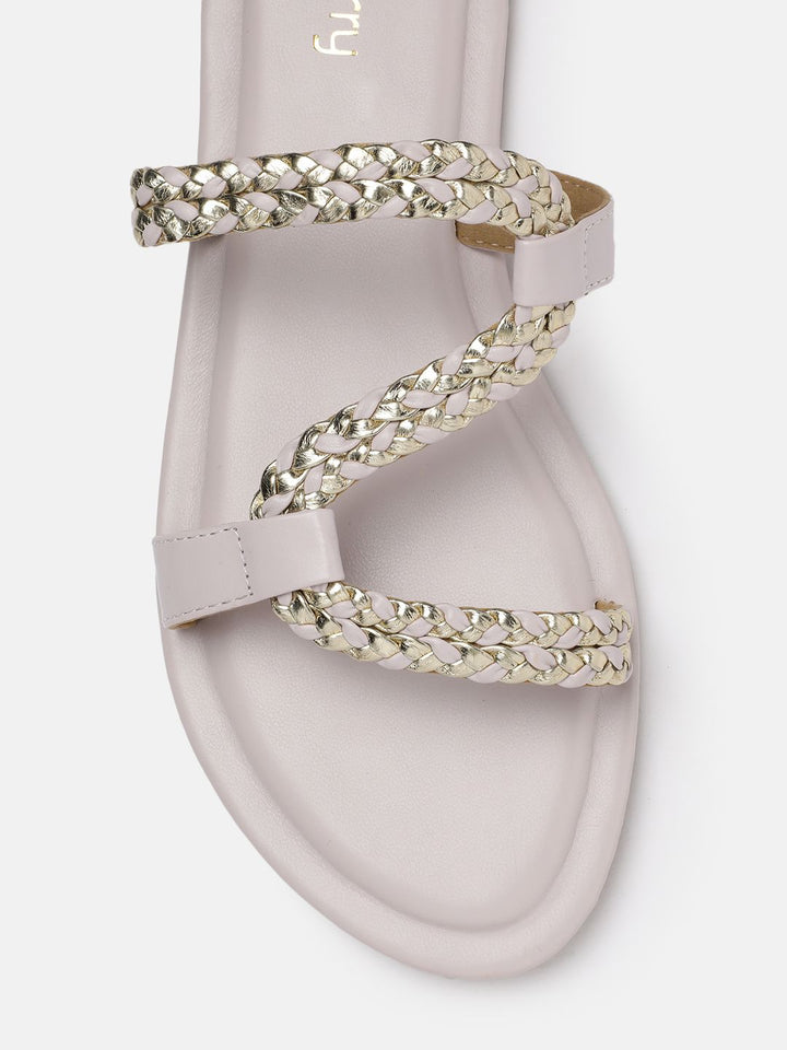 DressBerry Women Braided Striped Open- Toe Flats