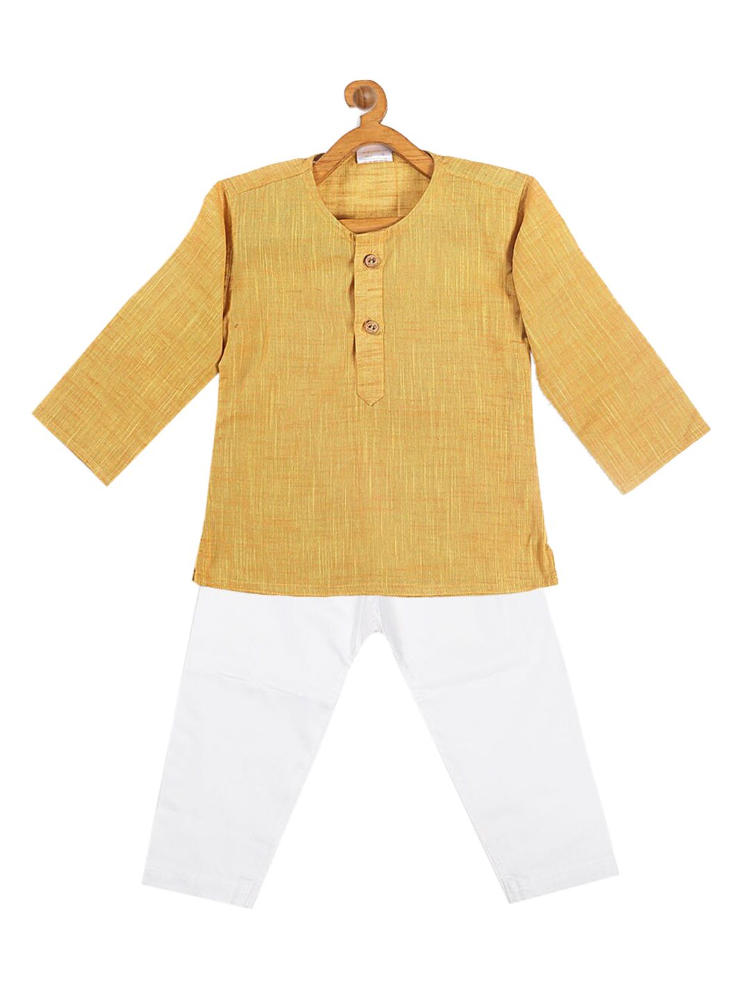 VASTRAMAY Kids Boys Yellow and White Pure Cotton Kurta with Pyjama