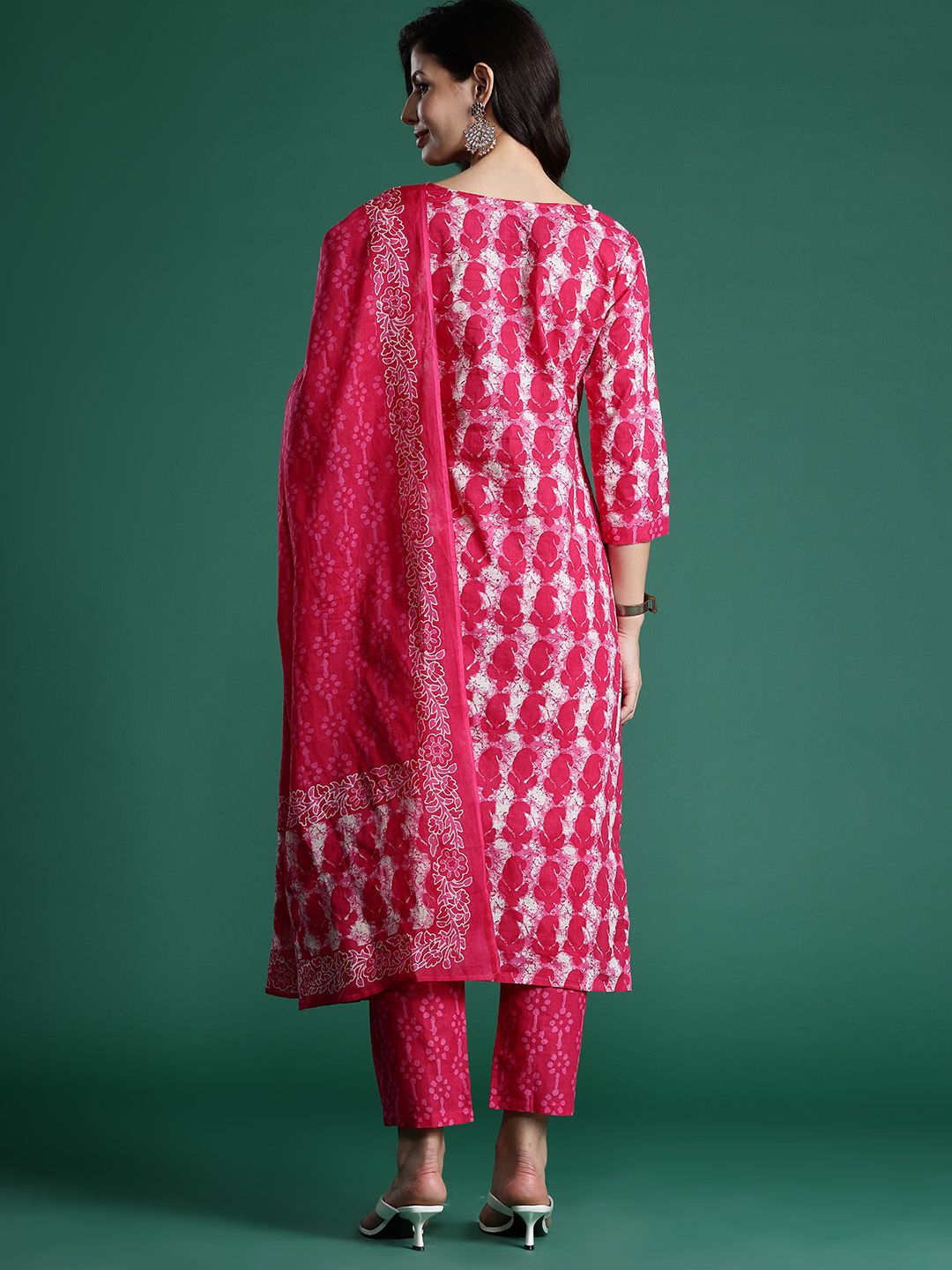 Indo Era Ethnic Motifs Printed Pure Cotton Kurta With Trousers & Dupatta