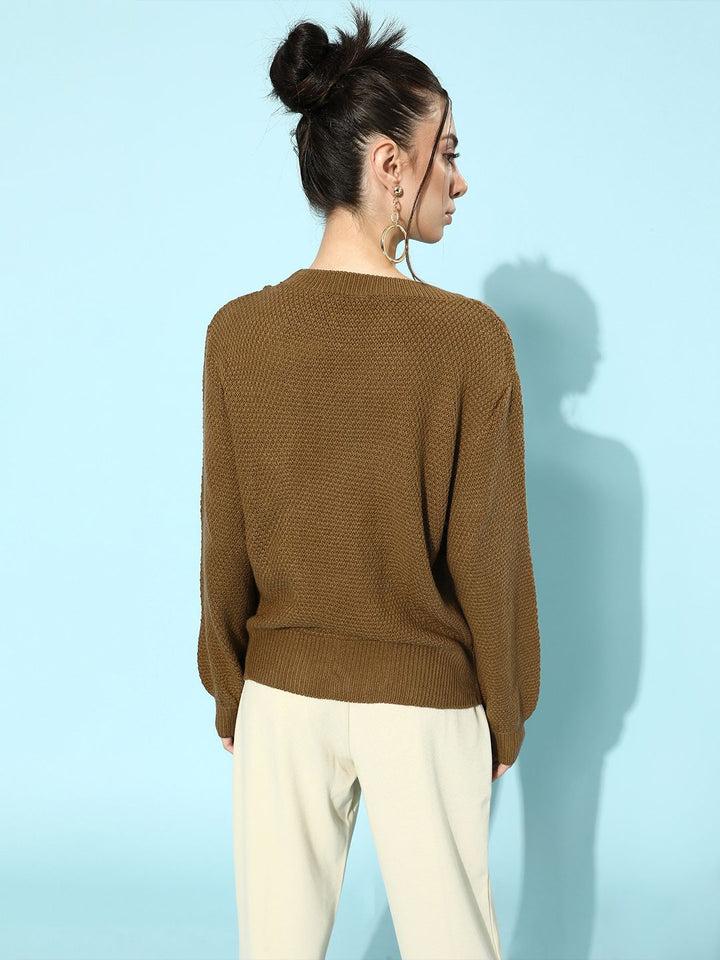 STREET 9 Women Brown Cable Knit Acrylic Pullover