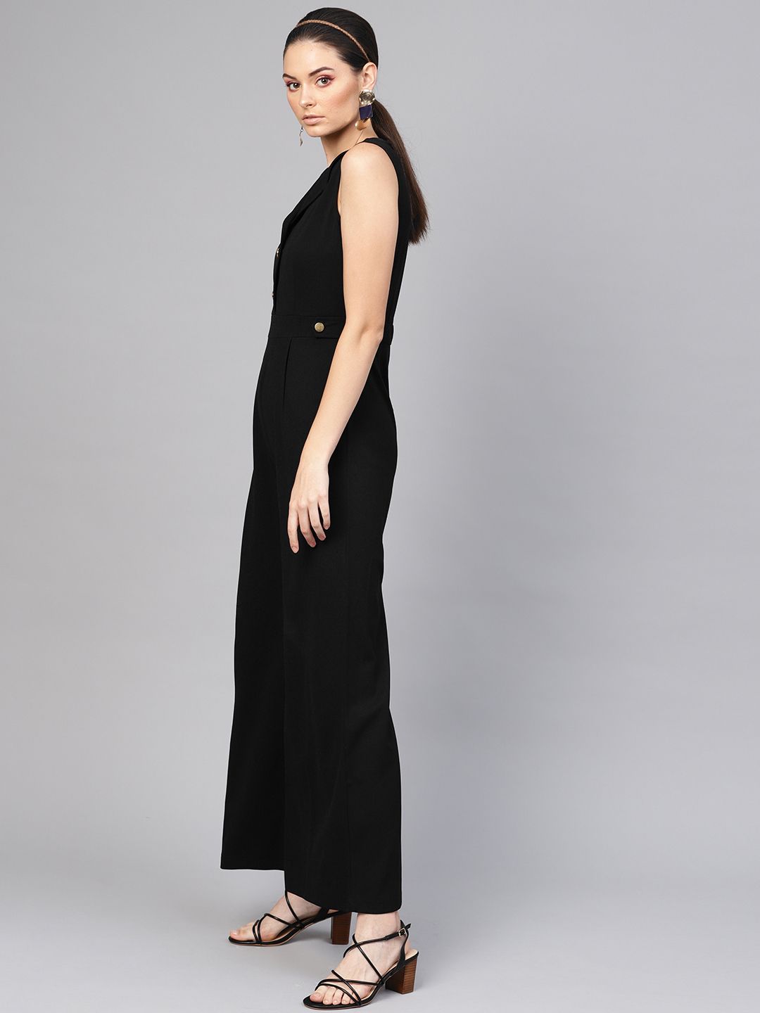 SASSAFRAS Women Black Solid Basic Jumpsuit