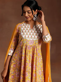 Libas Floral Printed Regular Gotta Patti Pure Cotton Kurta with Palazzo & Dupatta