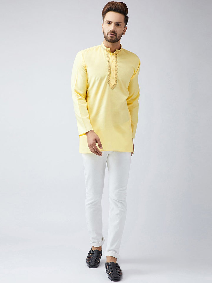 SOJANYA Lelaki Kuning Solid Kurta Lurus