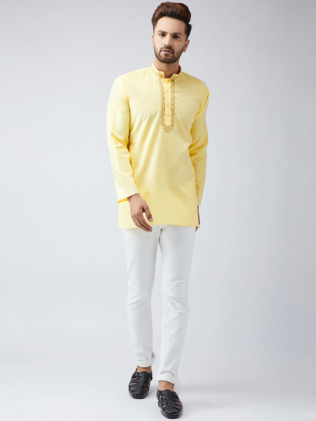 SOJANYA Lelaki Kuning Solid Kurta Lurus
