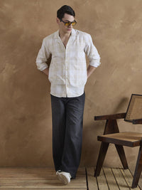 DENNISON Yellow and White Oversized Cuban Collar Checkered Shirt