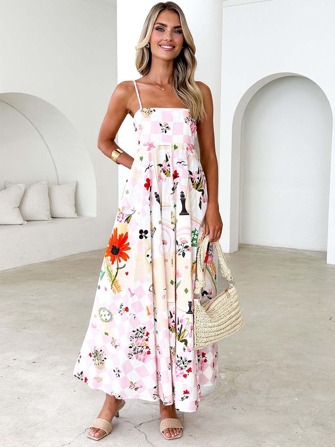 all about you Women Floral Printed Sleeveless Maxi Dress