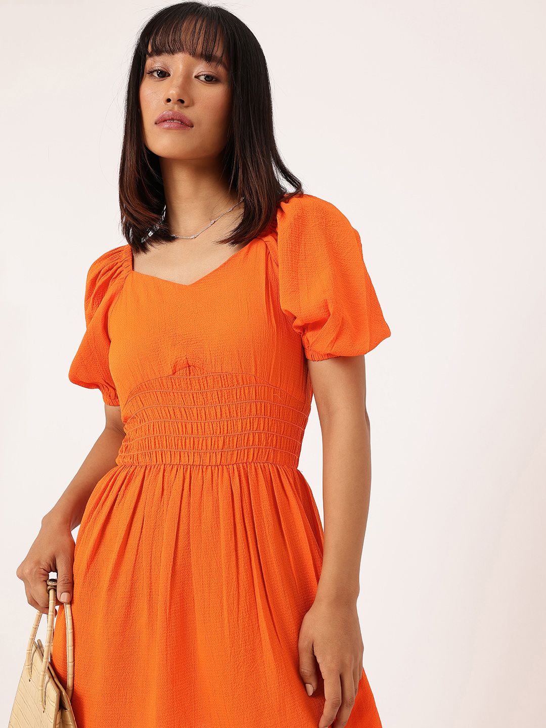 DressBerry Vibrant Style Cinched Waist Seersucker A-Line Mini Dress