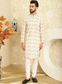 SOJANYA Abstract Printed Regular Thread Work Pure Cotton Kurta With Churidar