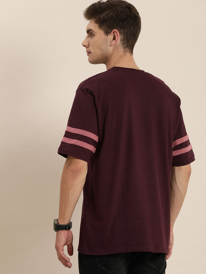 Difference of Opinion Men Burgundy Round Neck Extended Sleeves T-shirt