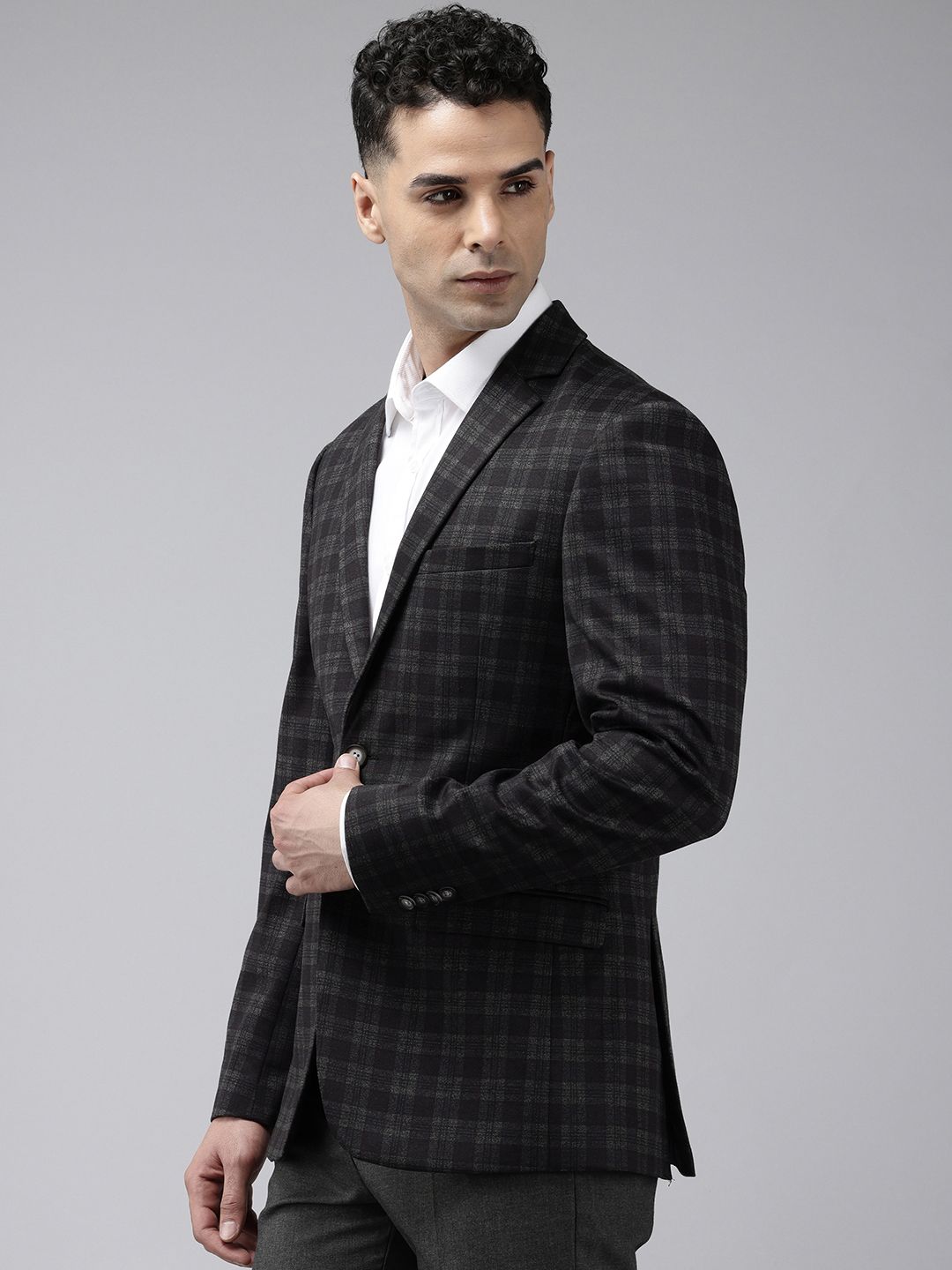 Park Avenue Super Slim Fit Checked Single Breasted Formal Blazer