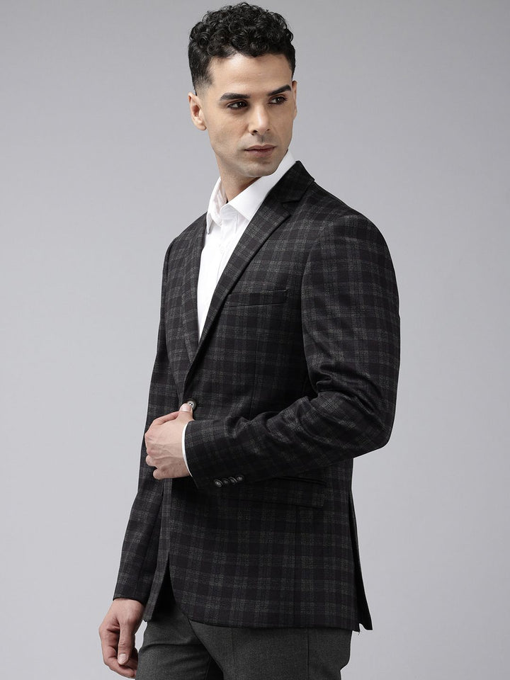 Park Avenue Super Slim Fit Checked Single Breasted Formal Blazer