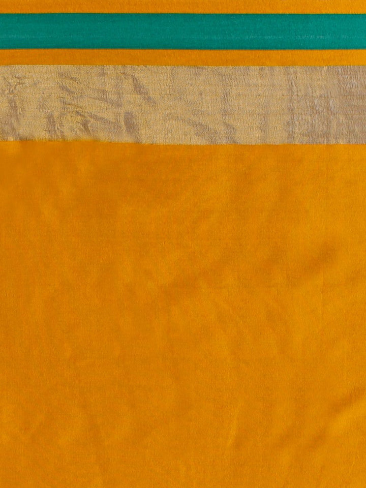 Saree mall Mustard & Green Silk Cotton Colourblocked Kanjeevaram Saree