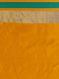 Saree mall Mustard & Green Silk Cotton Colourblocked Kanjeevaram Saree