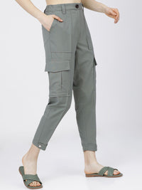 Tokyo Talkies Women Mint Green Tapered Fit Cargos Trousers