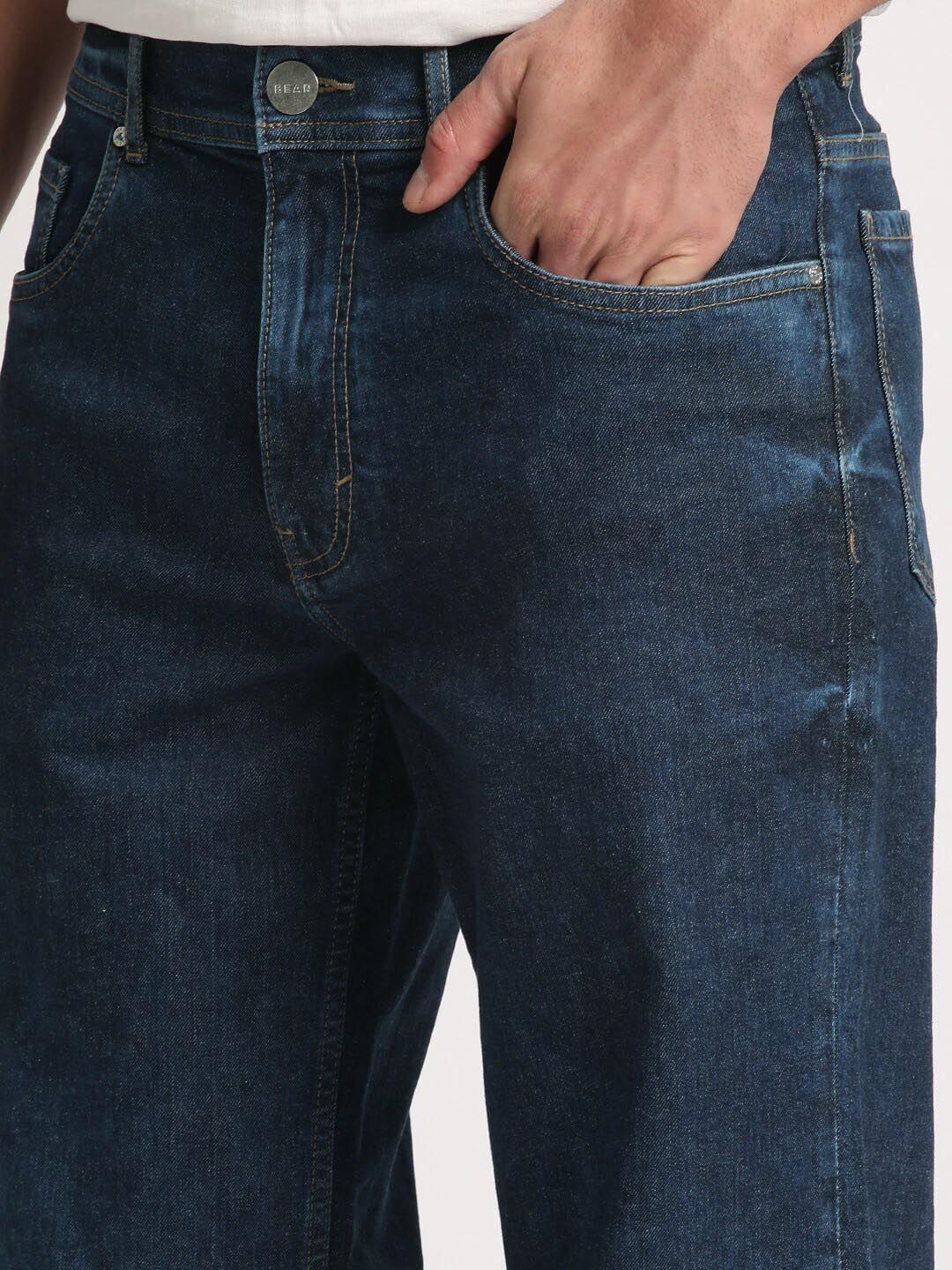 THE BEAR HOUSE Men Straight Fit Clean Look Light Fade Stretchable Jeans