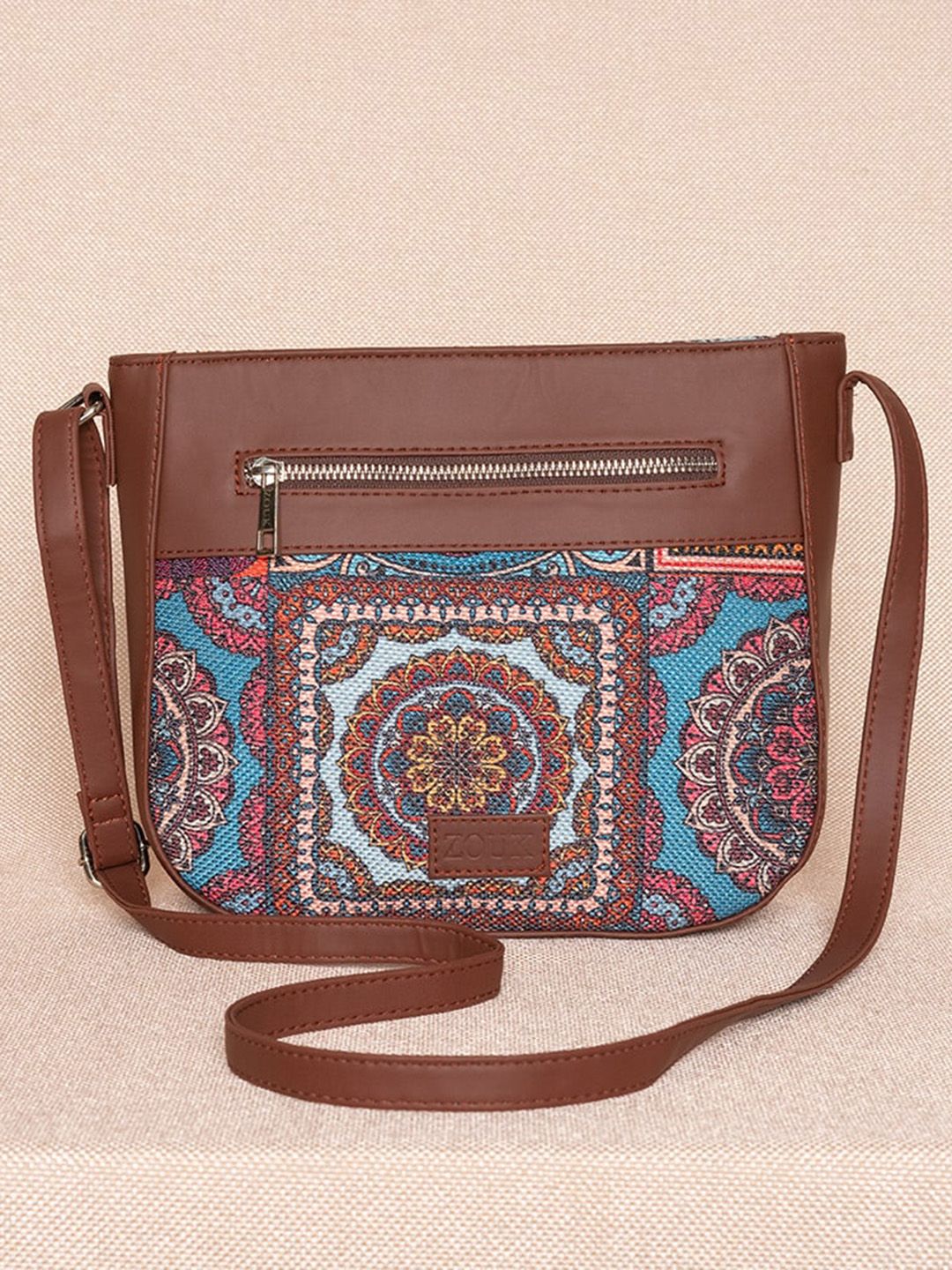 ZOUK Multicoloured Floral Printed Structured Sling Bag