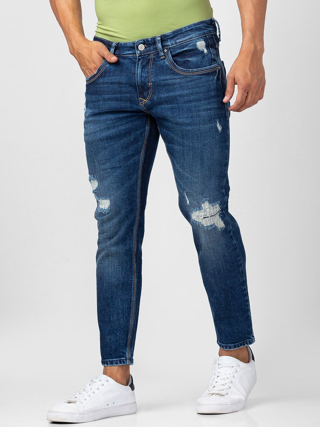 SPYKAR Men Kano Slim Fit Mildly Distressed Light Fade Jeans