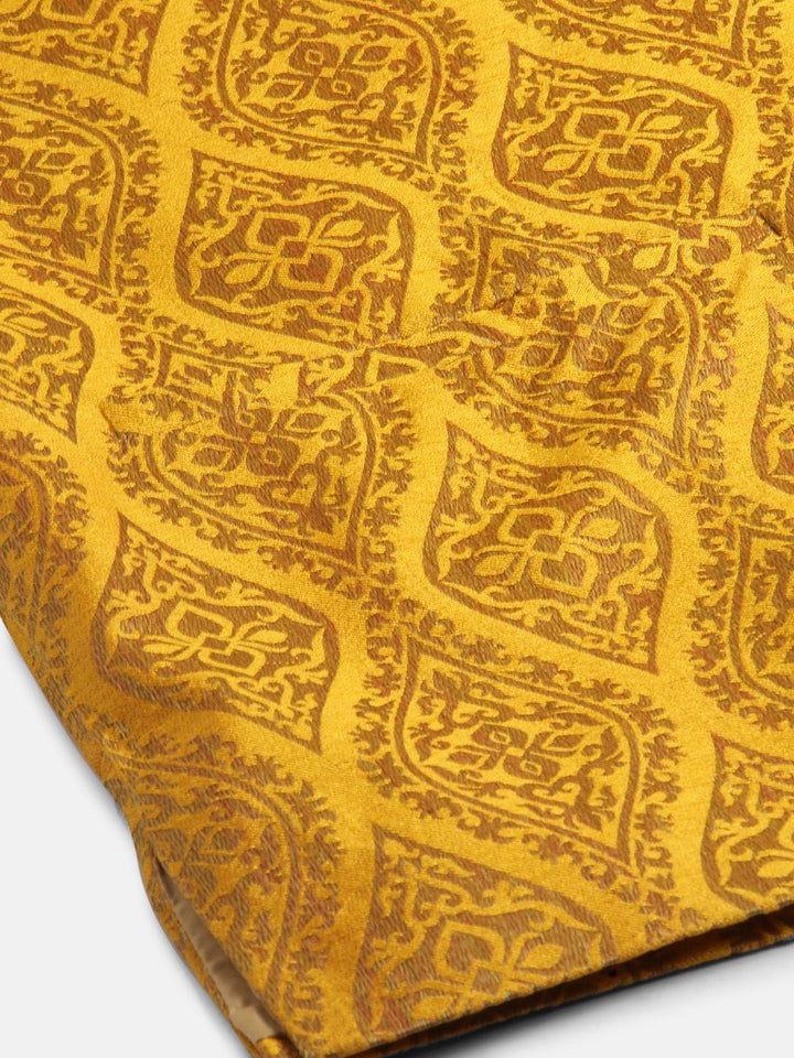 SOJANYA Lelaki Kurta Motif Etnik Biru Teal & Kuning Mustard dengan Jaket Churidar & Nehru
