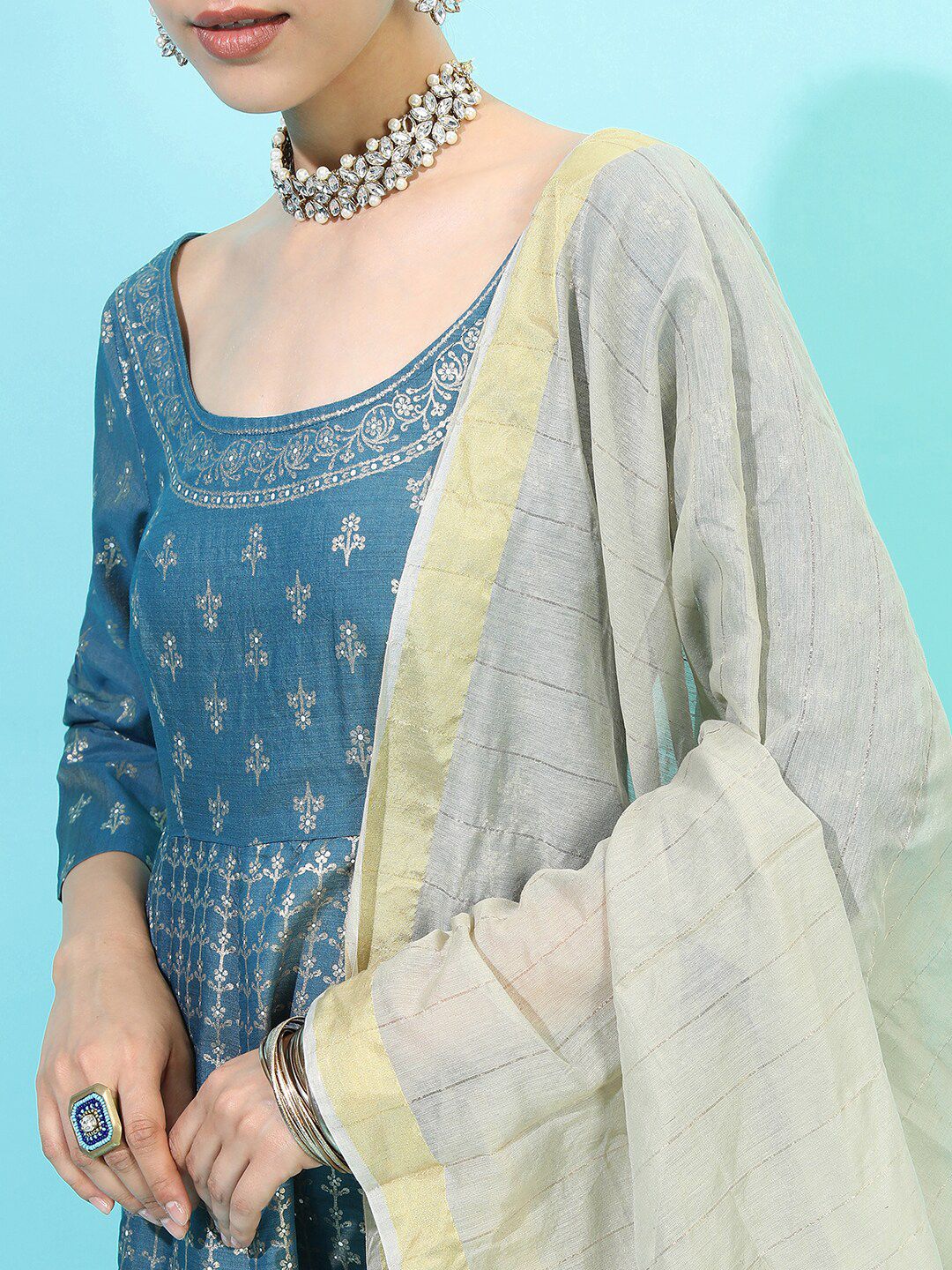 Vishudh Women Anarkali Maxi Dress With Dupatta