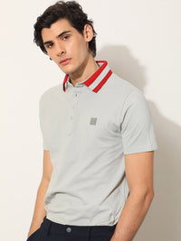 RARE RABBIT Men Divide Polo Collar Slim Fit Cotton T-Shirt