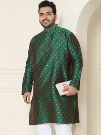 SOJANYA PLUS Men Plus Size Green & Golden Geometric Jacquard Kurta