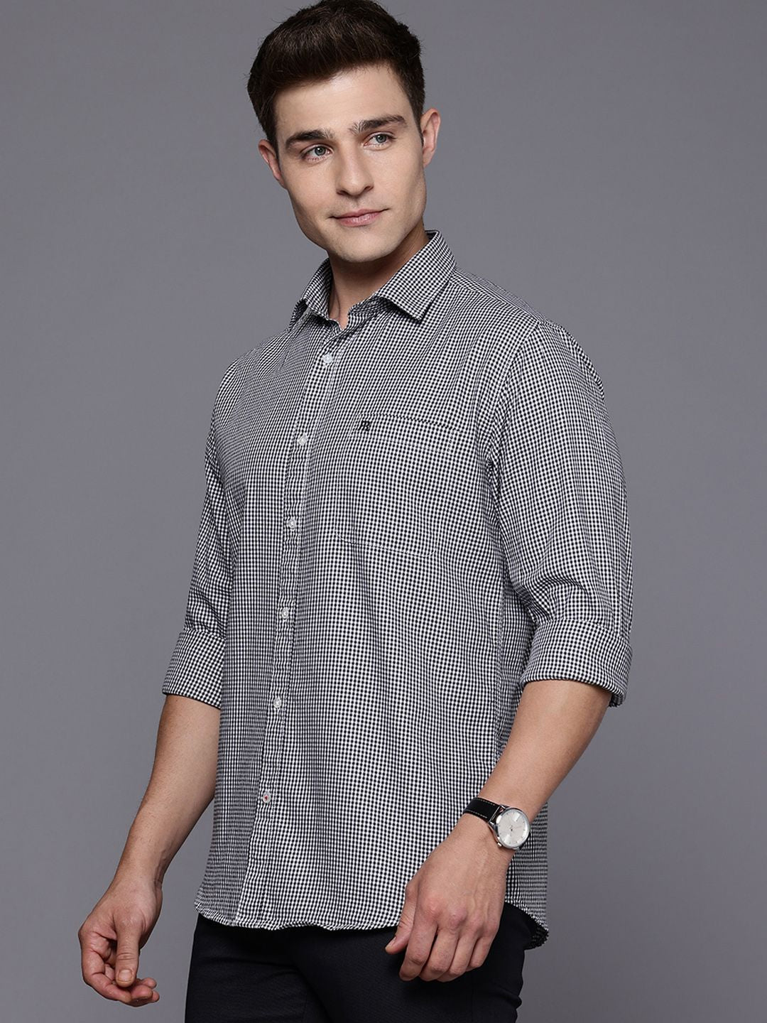 Raymond Pure Cotton Slim Fit Checked Casual Shirt