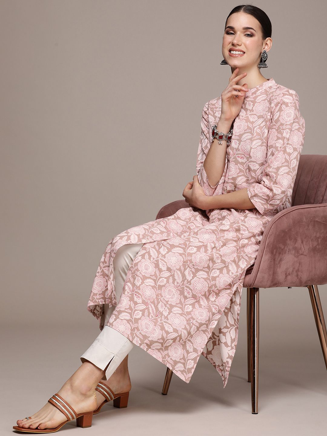 Anouk Women Floral Printed Mandarin Collar Kurta