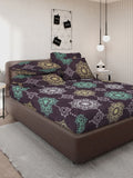 KLOTTHE Black Ethnic Motifs Printed 300TC Fitted Double King Bedsheet With 4 Pillow Cover