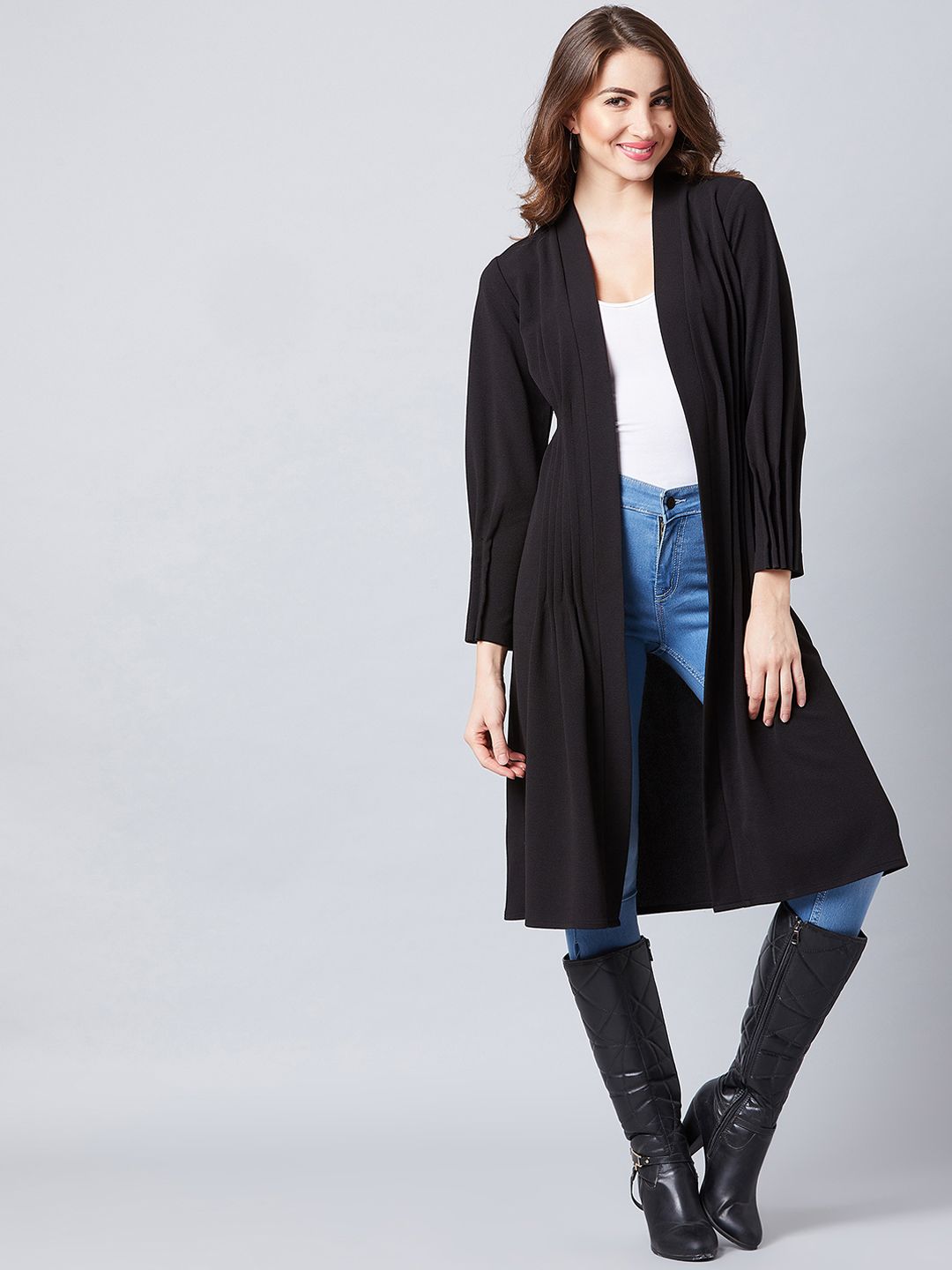 Athena Women Black Solid Open Front Shrug