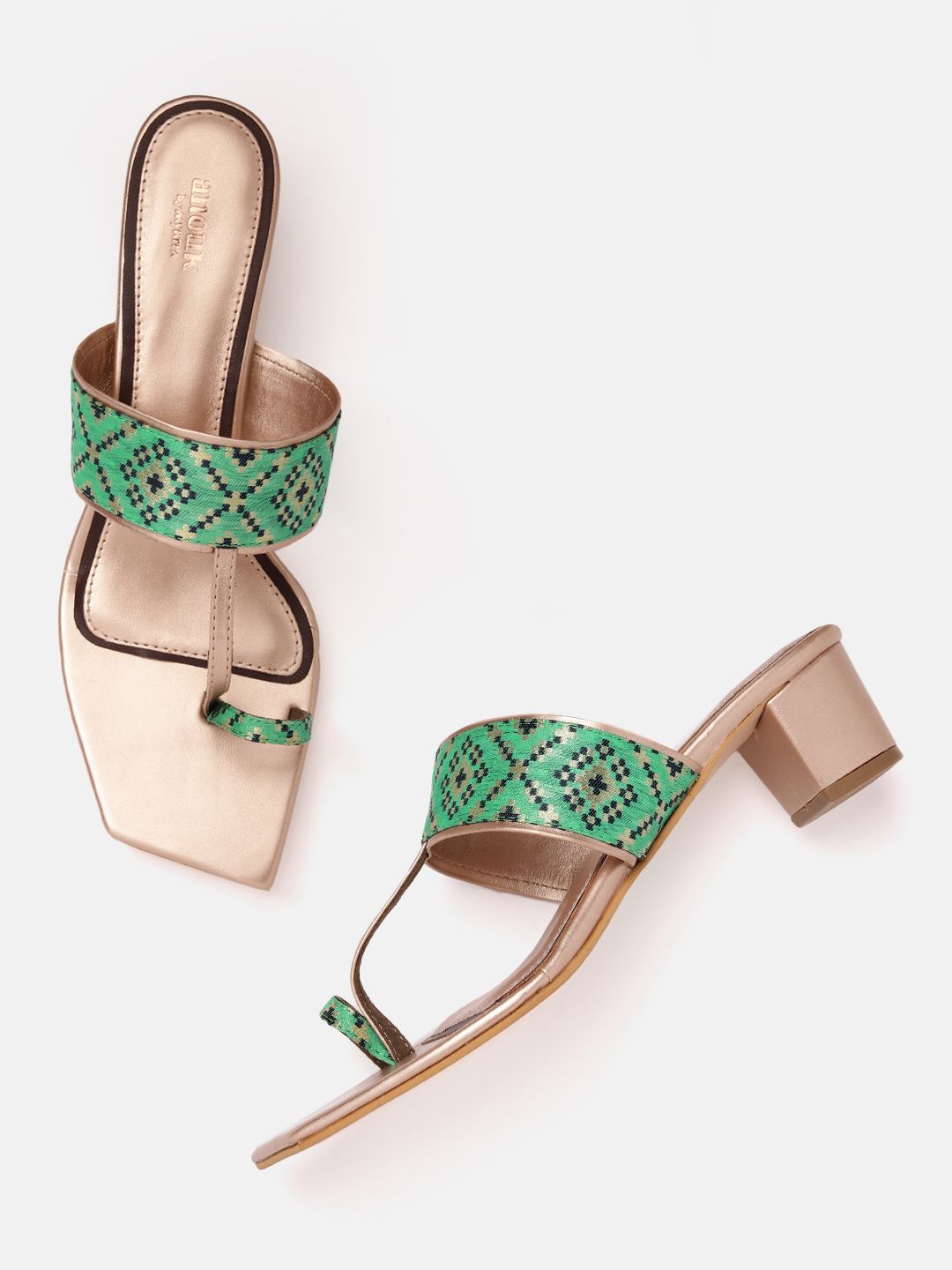 Anouk Women Ethnic Motifs Woven Design One-Toe Block Heels