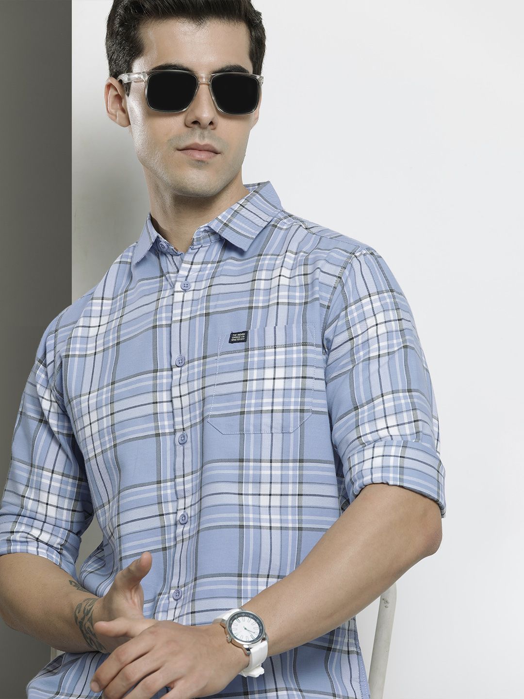 The Indian Garage Co Men Blue Comfort Checked Casual Shirt