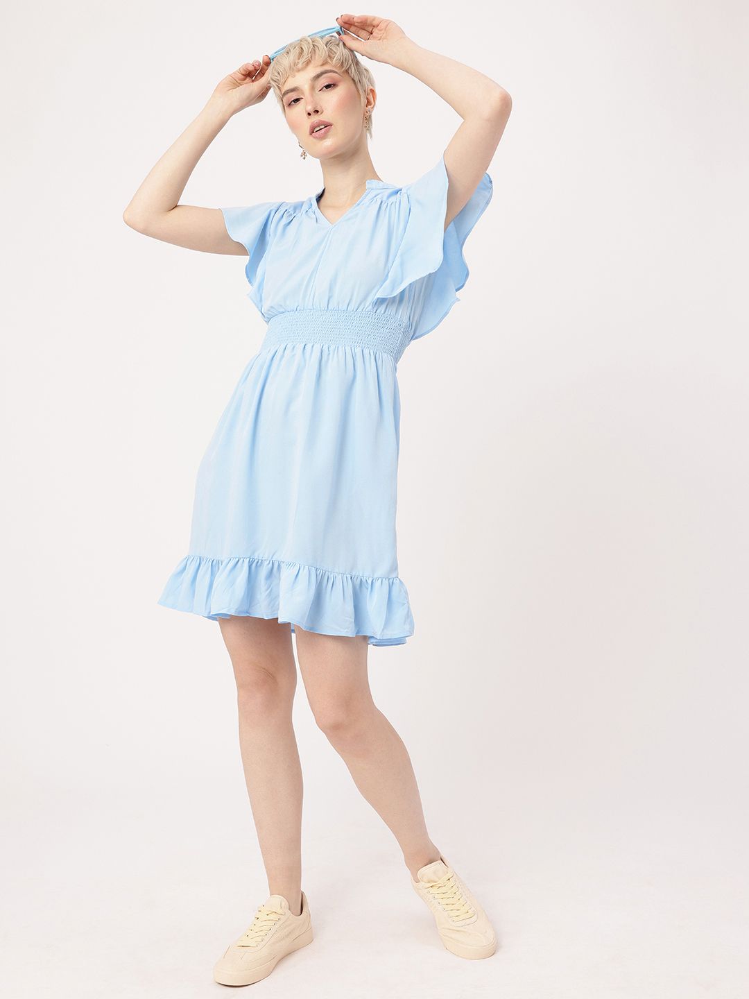 DressBerry Summery Flutter 'Smocking' Hot Fit & Flare Dress
