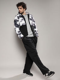 Campus Sutra Men Black Tie and Dye Hooded Windcheater Bomber Jacket