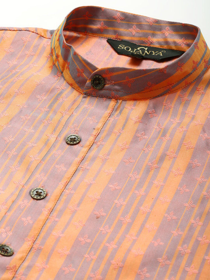 SOJANYA Men Peach-Coloured Thread Work Kurta