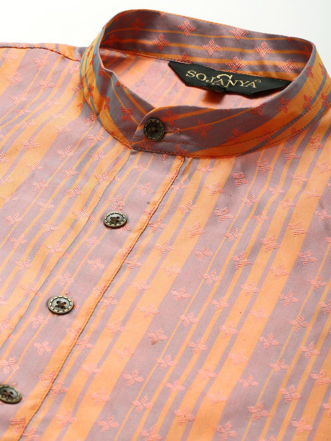 SOJANYA Men Peach-Coloured Thread Work Kurta