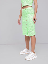 DressBerry Cool Matcha Schiffli Buttoned Style Skirt