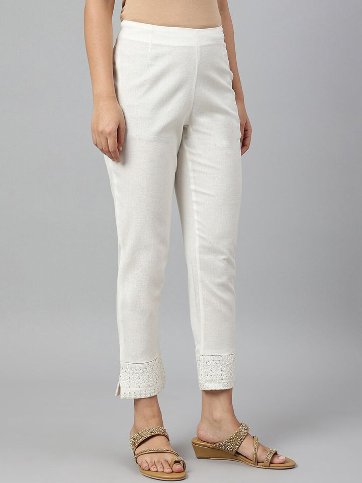 W Women Lace Detailed Slim Fit Cotton Trousers