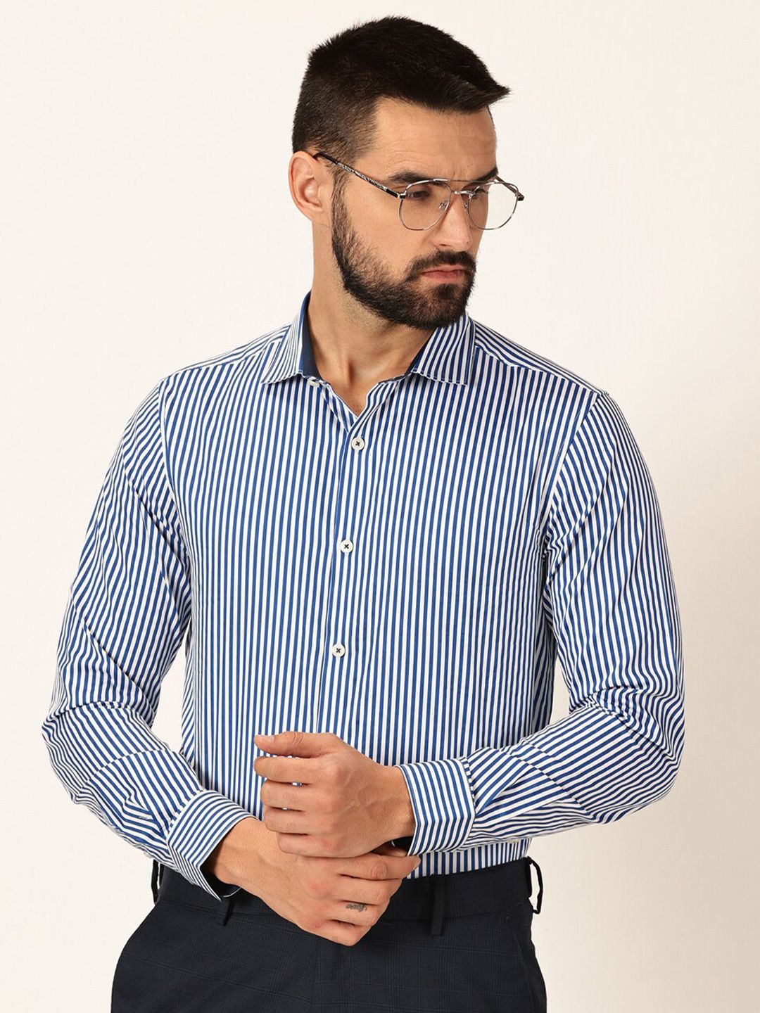 Thomas Scott Premium Striped Spread Collar Long Sleeves Formal Shirt