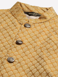 SOJANYA Lelaki Kurta Motif Etnik Biru Teal & Mustard Kuning dengan Jaket Churidar & Nehru