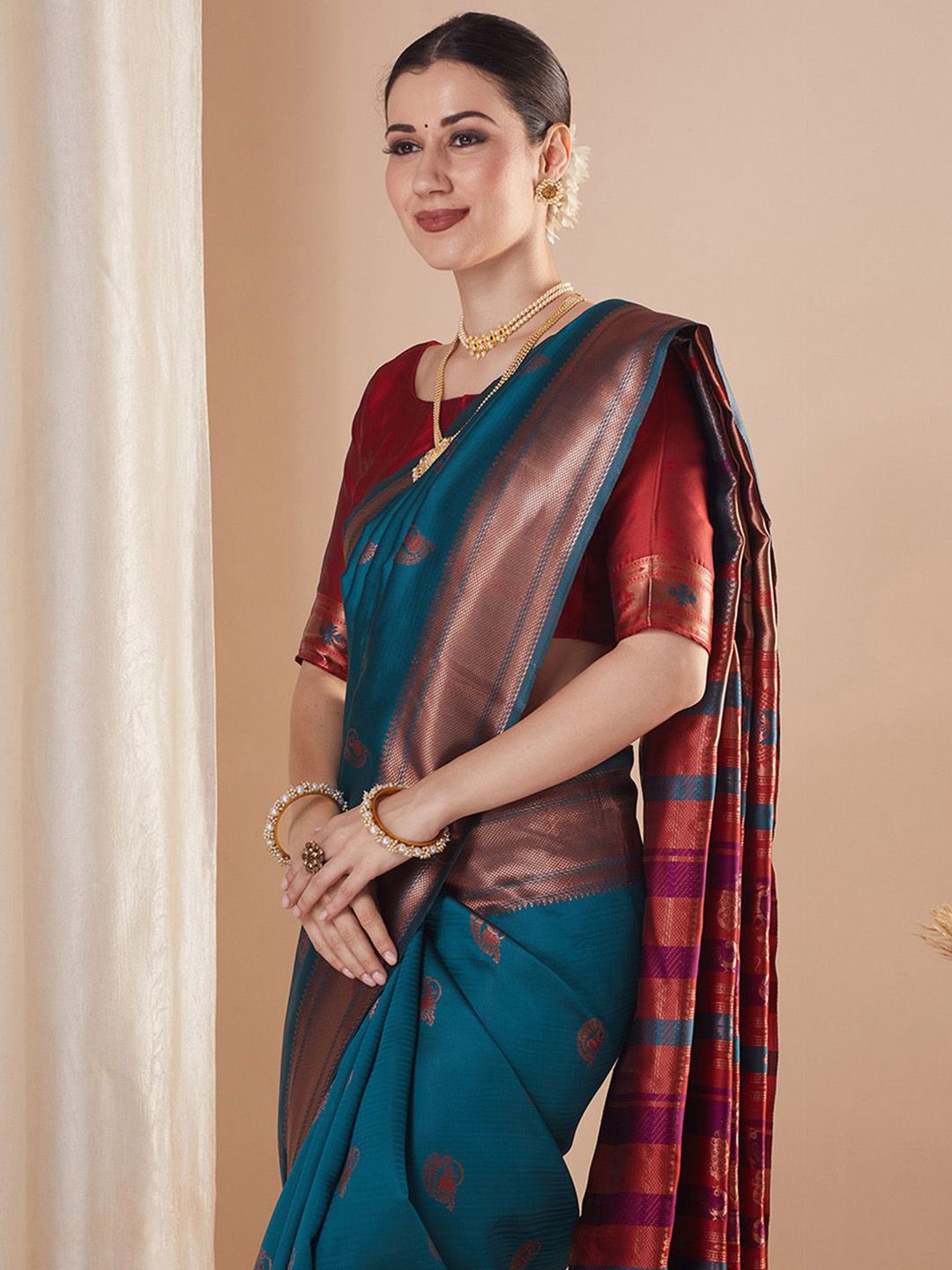Saree mall Ethnic Motifs Zari Paithani Sarees With Unstitched Blouse Piece