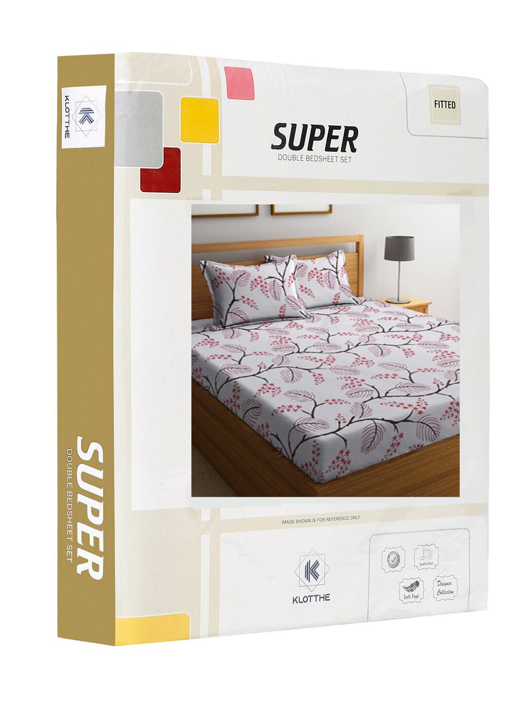KLOTTHE White Floral Polycotton 300 TC Fitted King Fine Bedsheet dengan 2 Sarung Bantal-98 x 89 inci
