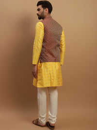 SOJANYA Geometric Embroidered Regular Kurta with Churidar & Woven Design Nehru Jacket