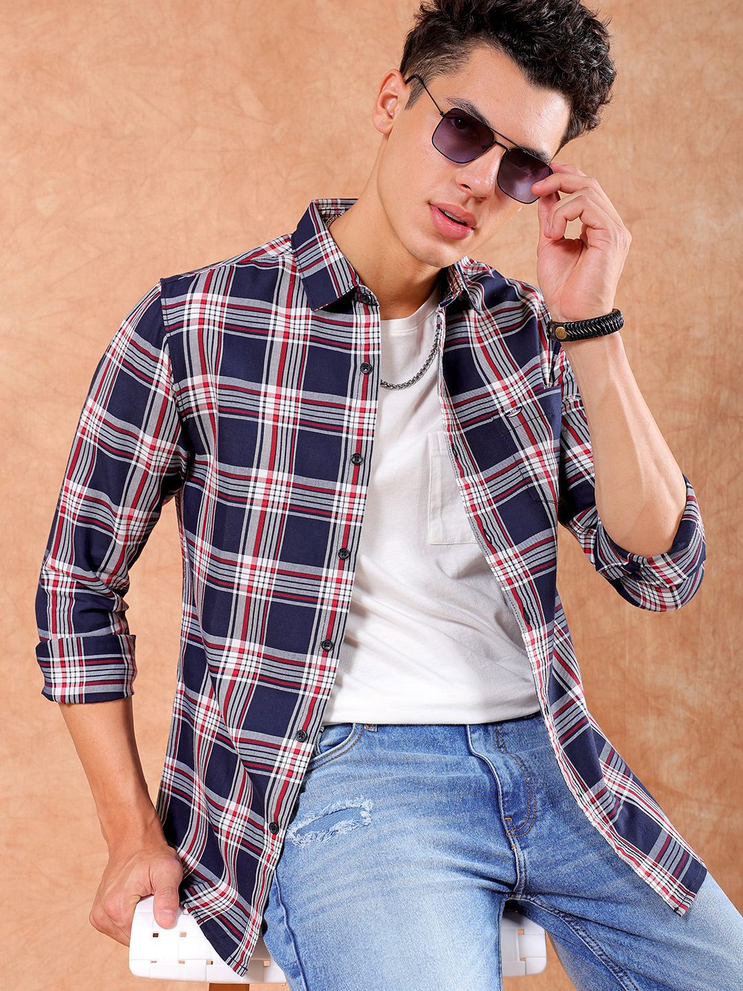 The Indian Garage Co Men Slim Fit Tartan Checked Casual Shirt