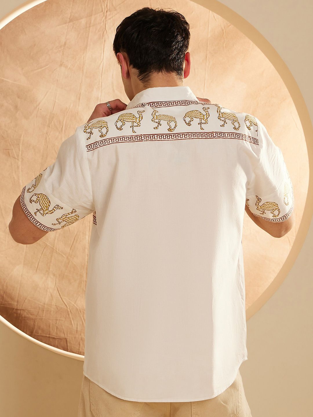 DENNISON Smart Ethnic Motifs Printed Spread Collar Oversized Cotton Casual Shirt