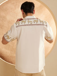 DENNISON Smart Ethnic Motifs Printed Spread Collar Oversized Cotton Casual Shirt