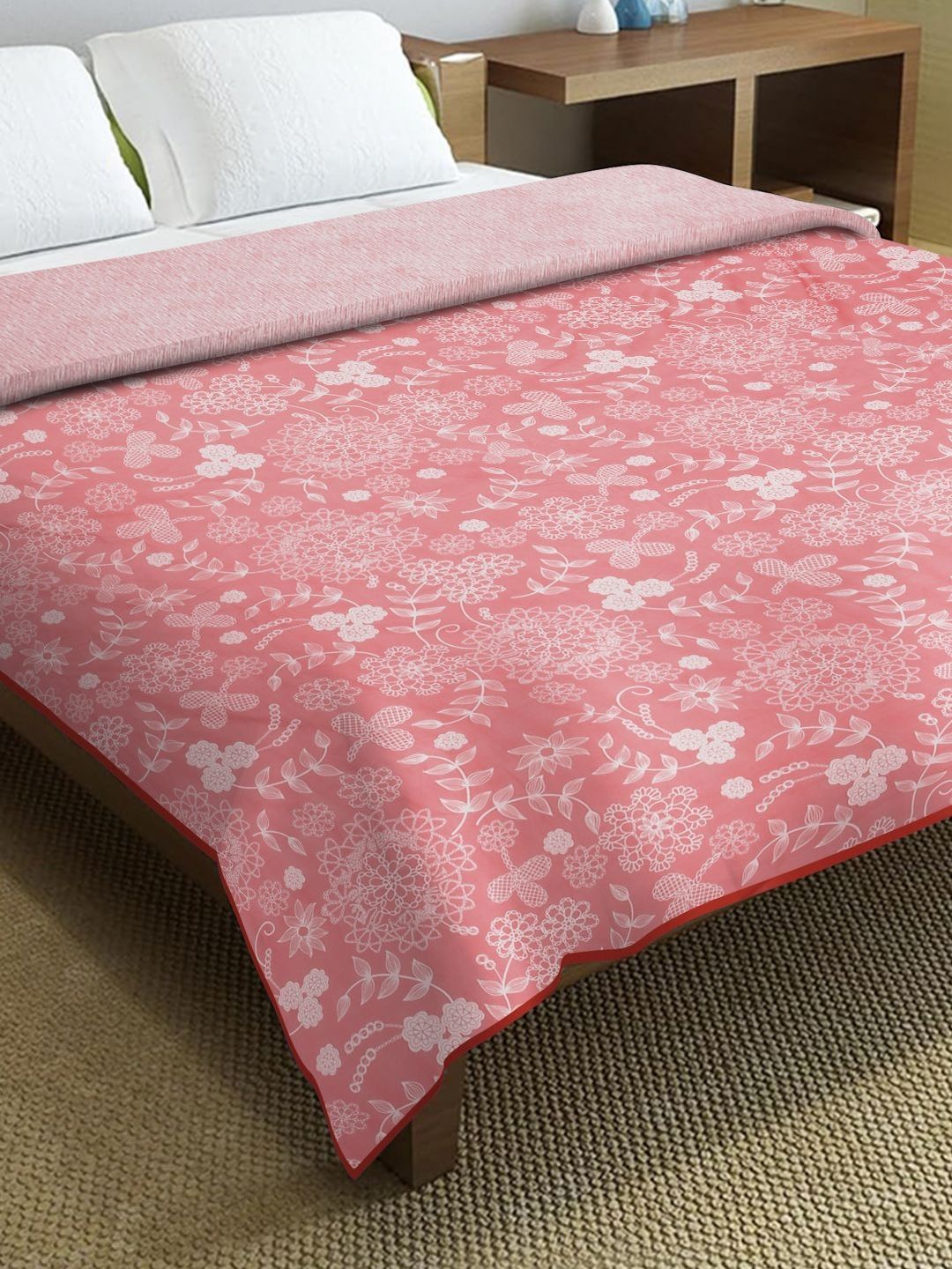 Cortina Rose & White Floral Microfiber AC Room Reversible Single Bed Dohar