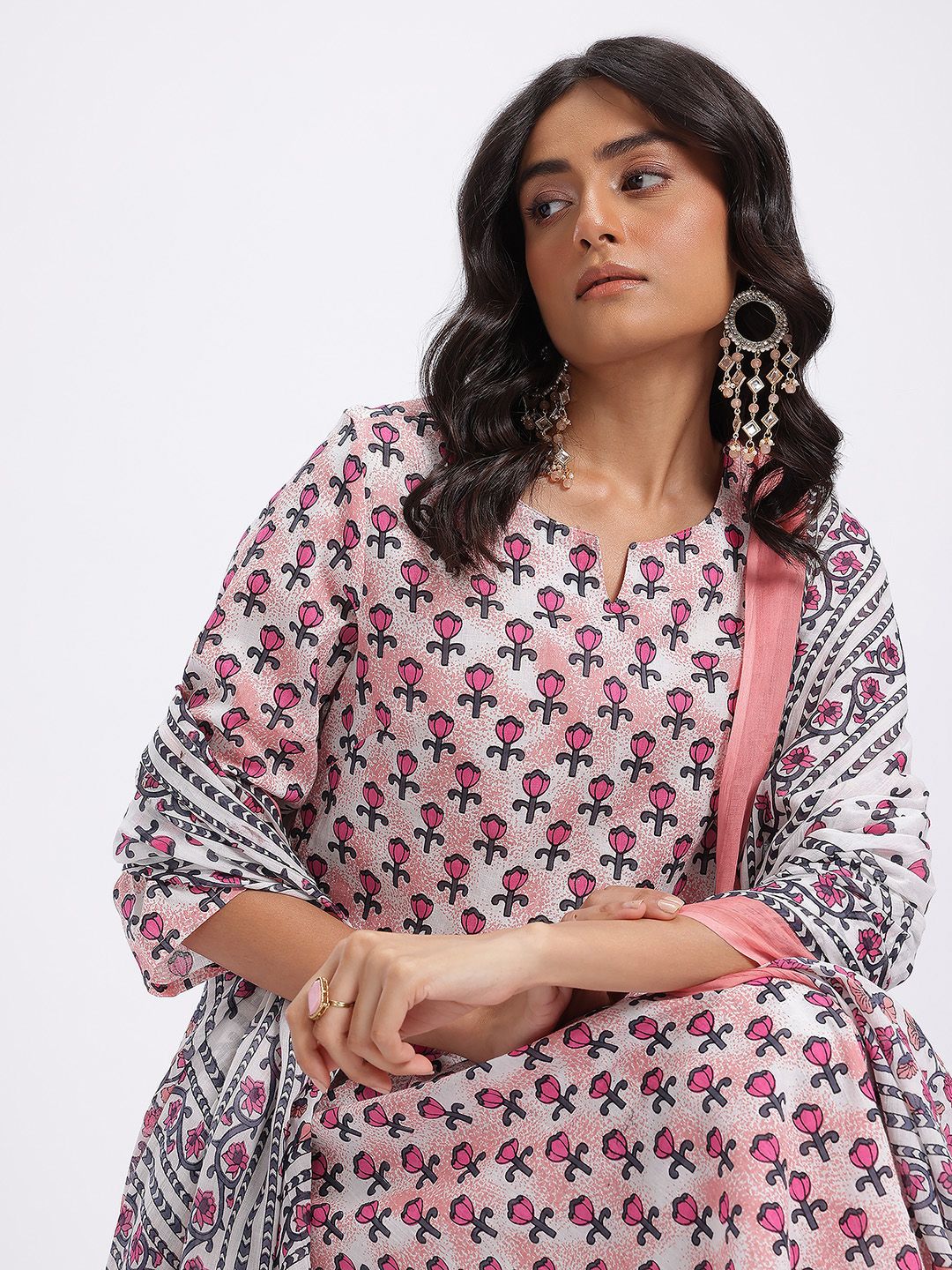 Anouk Women Floral Printed Regular Pure Cotton Kurta with Trousers & With Dupatta