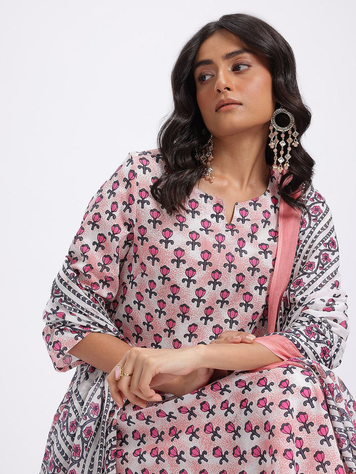 Anouk Women Floral Printed Regular Pure Cotton Kurta with Trousers & With Dupatta