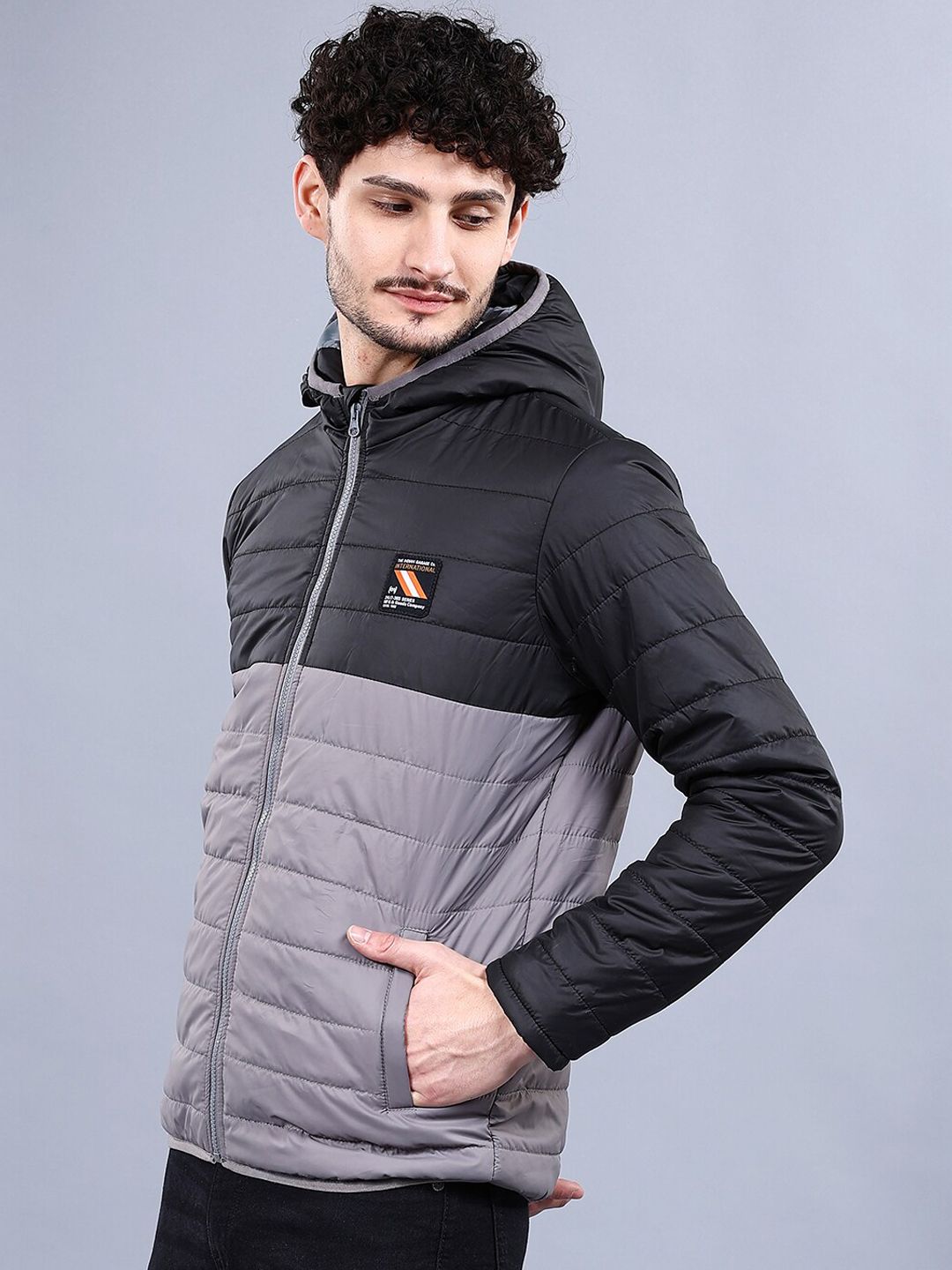 The Indian Garage Co Men Colourblock Regular Fit Hooded Puffer Jacket